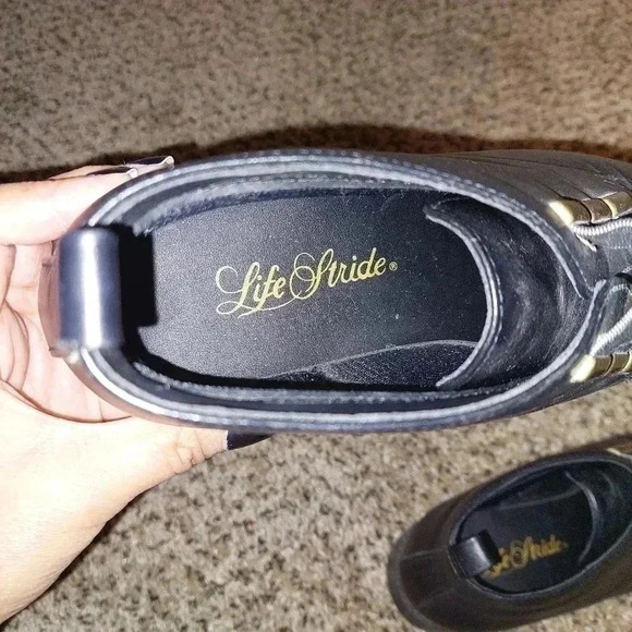 Vintage 1990s Life Stride Leather Ankle Boots Size 9M Black 3 Strap Booties - Picture 5 of 11